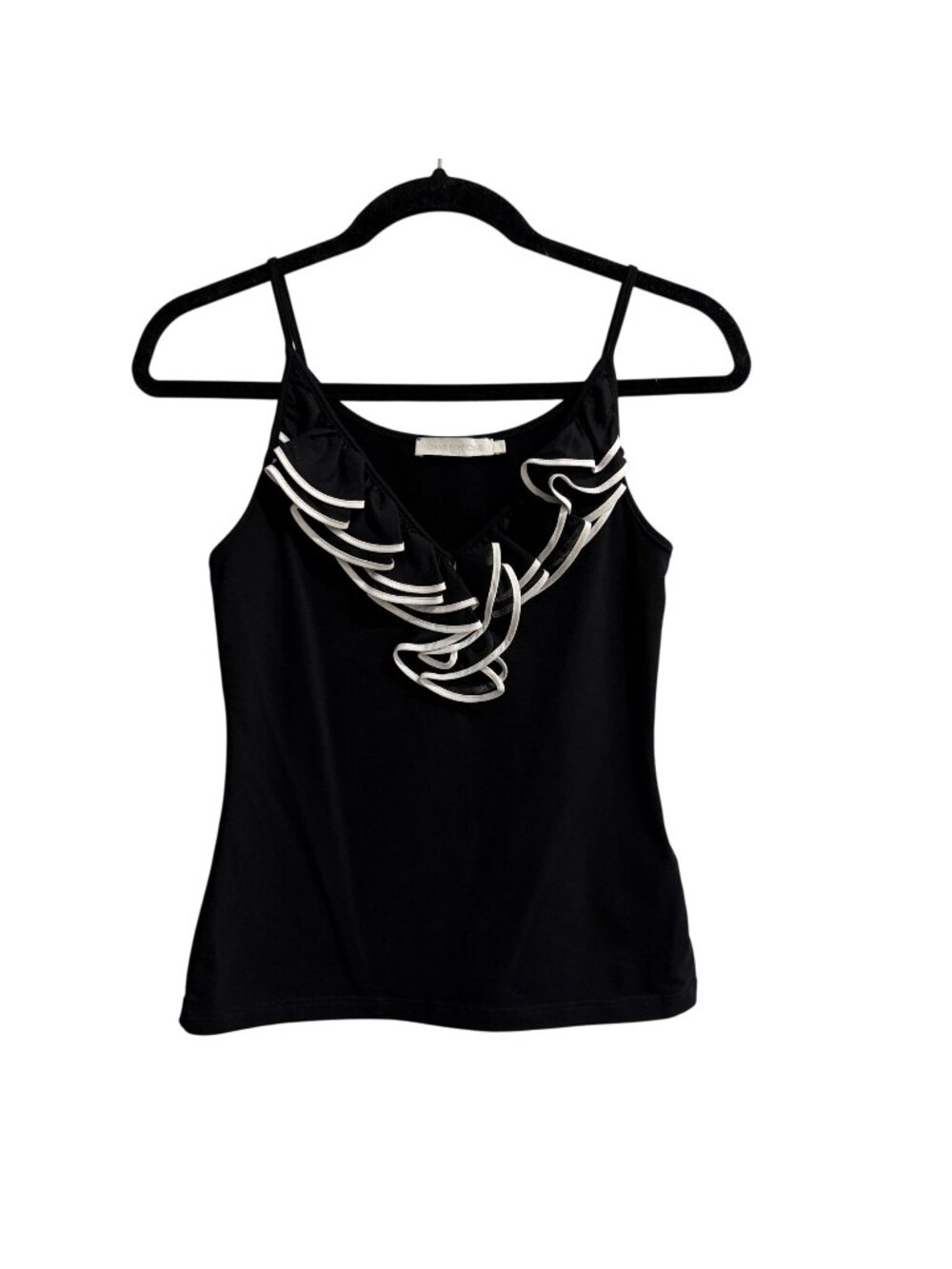Anne Fontaine 38 Black Cascading Ruffles Contrasting White Edges Top Pima Cotton